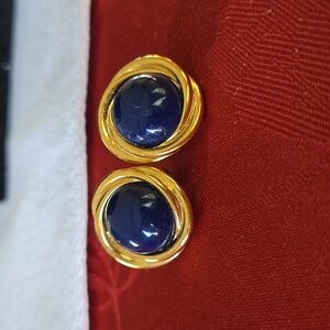 Gold and Blue Clip-on Earrings